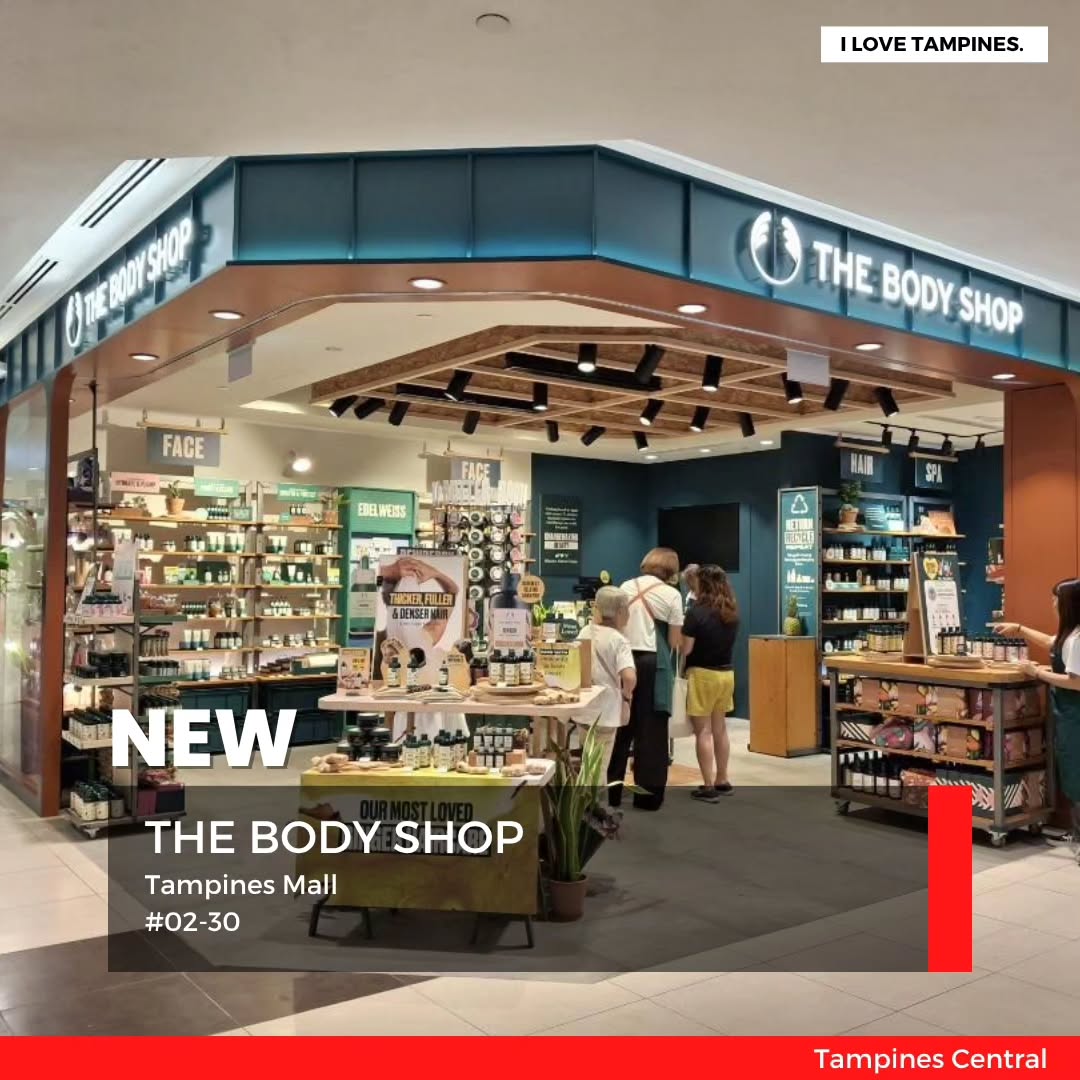 The Body Shop Tampines Mall #02-30 store front and product display