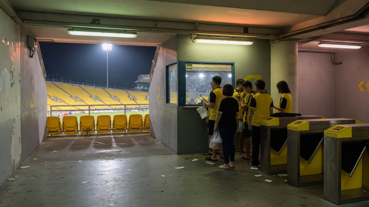 Concourse outside Town Square stadium at Our Tampines Hub before an evening Singapore Premier League match